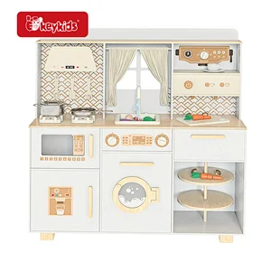 2024 New modern kids large wooden play kitchen with curtains for ages 3+ W10C899